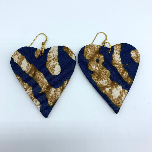 African Print Earrings-Heart Brown Variation