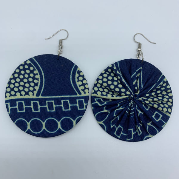 African Print Earrings-Round M Blue Variation 26