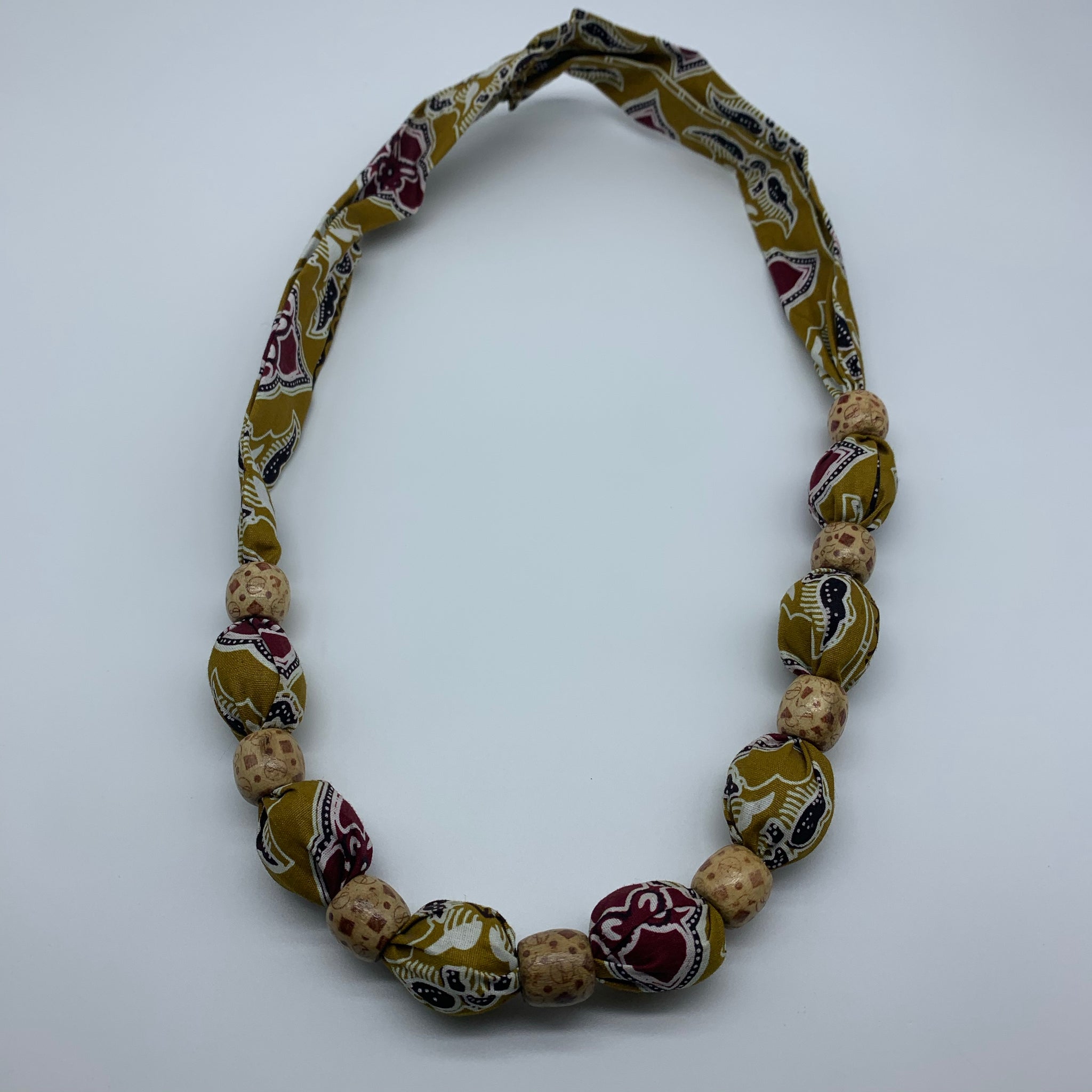 African Print Necklace W/Wooden Beads-Green Variation - Lillon Boutique