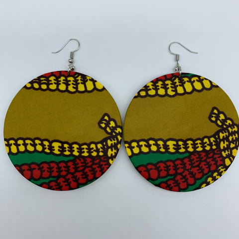 African Print Earrings-Round L Green Variation 25