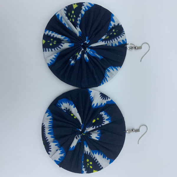 African Print Earrings-Round L Blue Variation 10 - Lillon Boutique