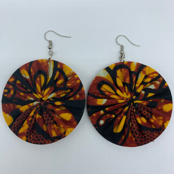 African Print Earrings-Round M Red Variation 17