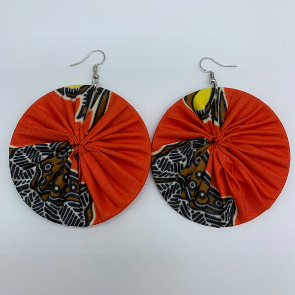 African Print Earrings-Round L Orange Variation 7