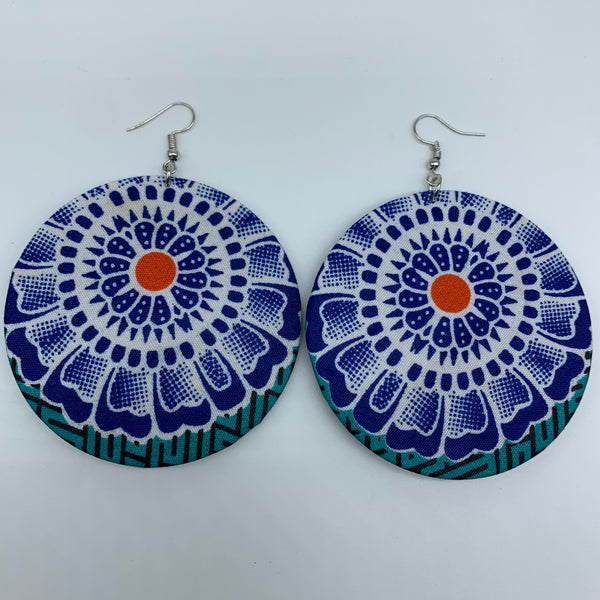 African Print Earrings-Round L Blue Variation 17