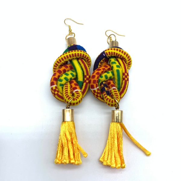 African Print Earrings-Knotted L Yellow Variation 14