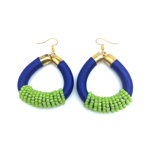 Thread Earrings W/Beads-Blue Variation