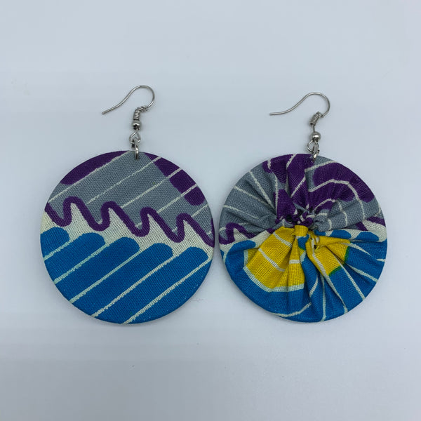 African Print Earrings-Round S Blue Variation 18