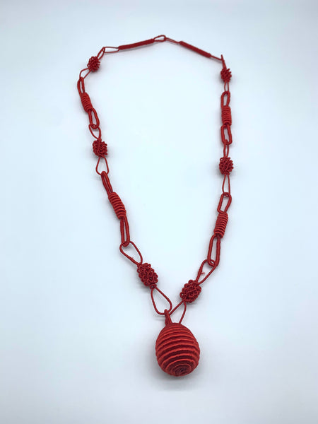 Thread W/Metal Necklace -Red Rama