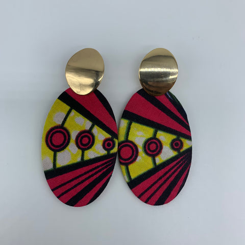African Print Earrings-Metal L Oval Pink Variation