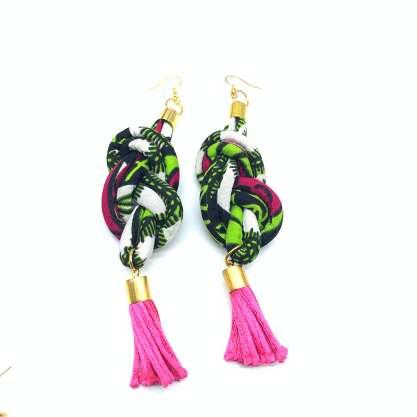 African Print Earrings-Knotted L Green Variation 9