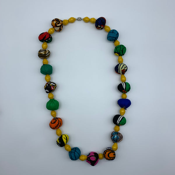 African Print Necklace W/Recycled Paper Beads-Yellow Variation - Lillon Boutique