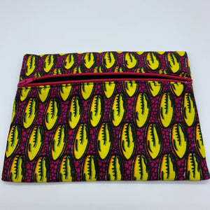 Yellow & Pink  padded African Print Makeup bag/Pencil case - Lillon Boutique