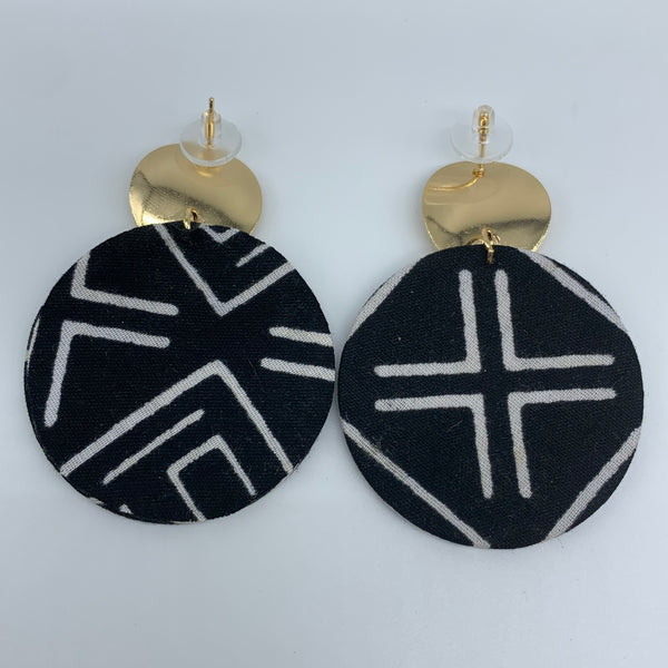African Print Earrings-Metal Circle Black Variation