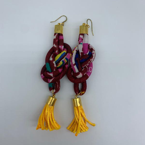 African Print Earrings-Knotted L Red Variation 7