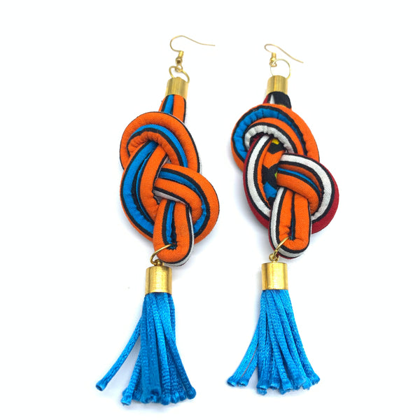 African Print Earrings-Knotted L Orange Variation 3
