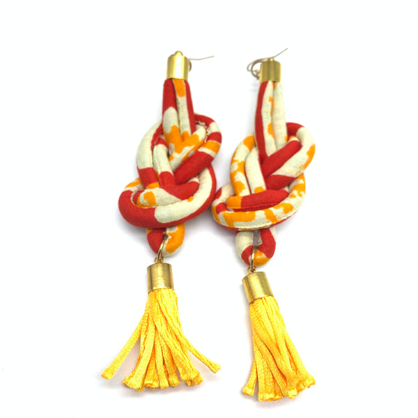 African Print Earrings-Knotted L Red Variation 14