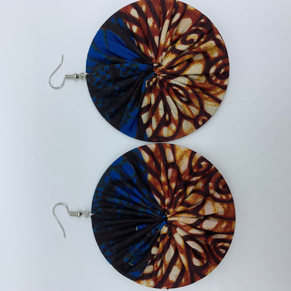 African Print Earrings-Round L Brown Variation 15