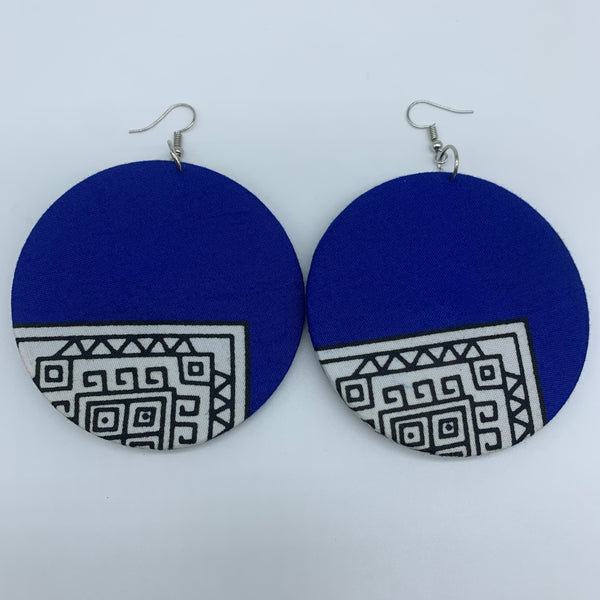 African Print Earrings-Round L Blue Variation 11