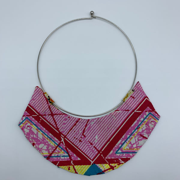 African Print Bangle Thin Necklace-Reversible Pink Variation 3 - Lillon Boutique