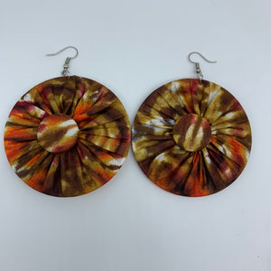 African Print Earrings-Round W/Button L Brown Variation