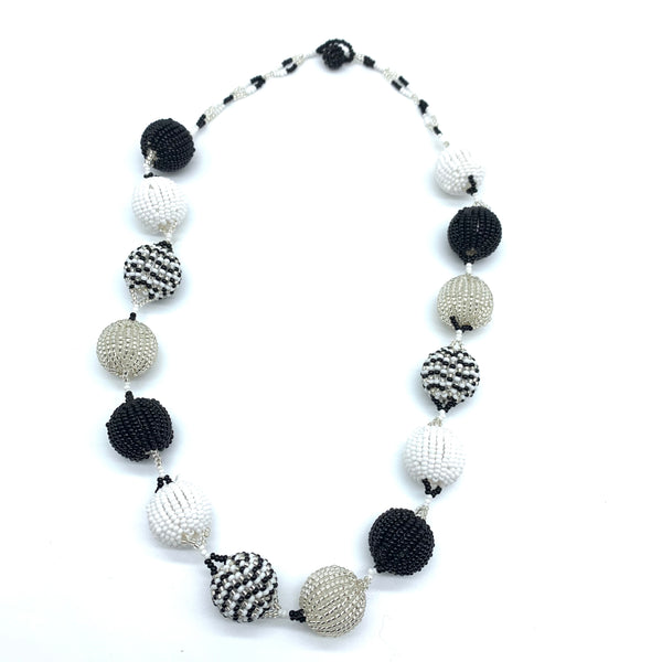 Beaded Necklace-Spaced Marble  Black and White Variation