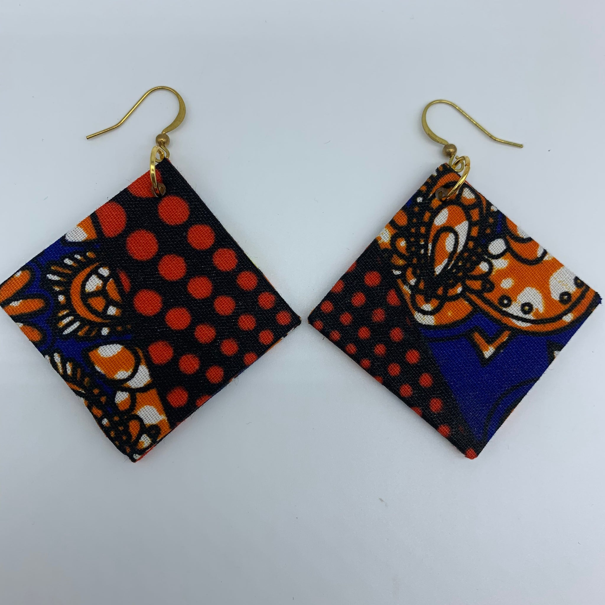 African Print Earrings-Square Blue Variation 2