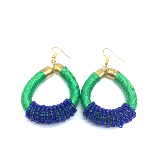 Thread Earrings W/Beads-Green  Variation