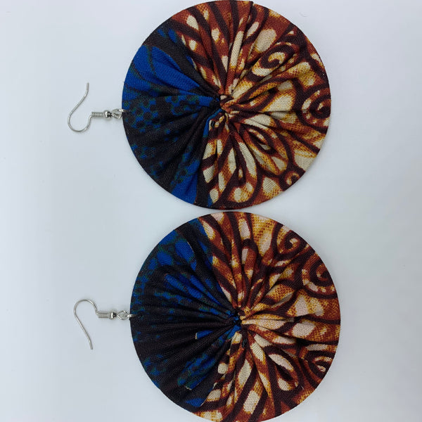 African Print Earrings-Round L Brown Variation 15