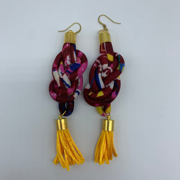 African Print Earrings-Knotted L Red Variation 6