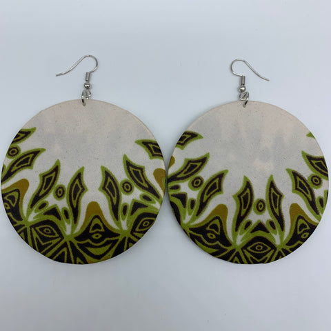 African Print Earrings-Round L Green Variation 26