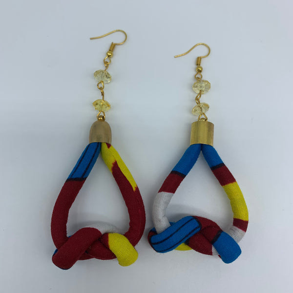 African Print Earrings-Knotted S Red Variation 2