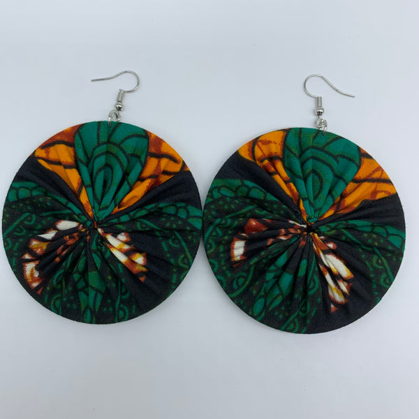 African Print Earrings-Round L Green Variation 14