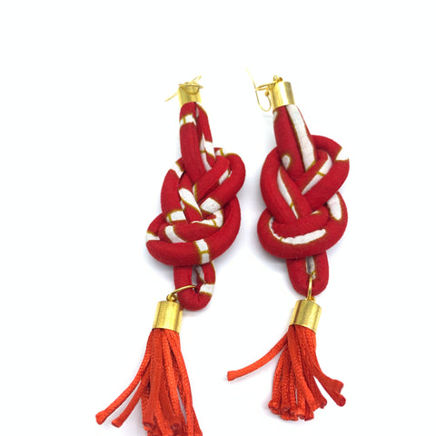 African Print Earrings-Knotted L Red Variation 11