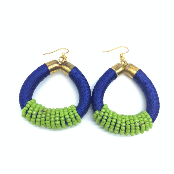 Thread Earrings W/Beads-Blue Variation