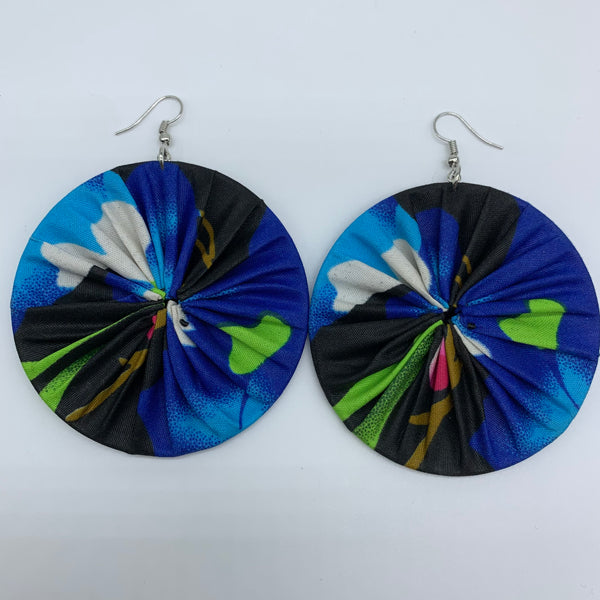African Print Earrings-Round L Blue Variation 19