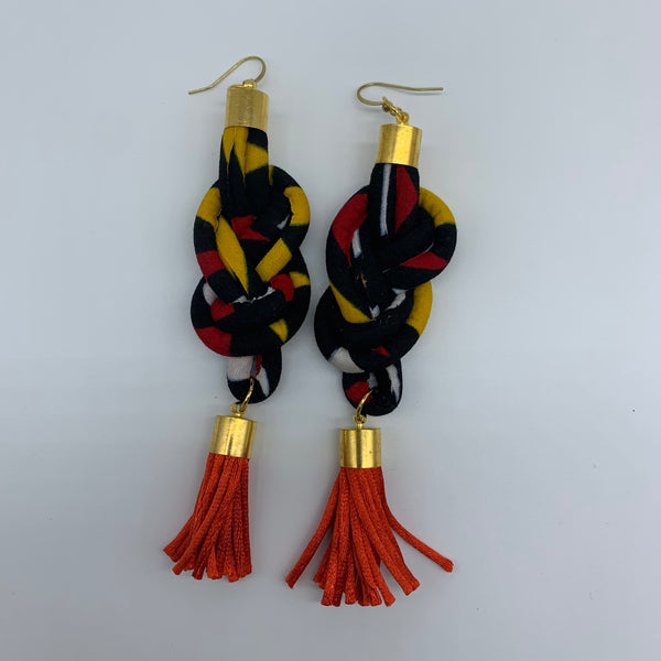 African Print Earrings-Knotted L Black Variation 5