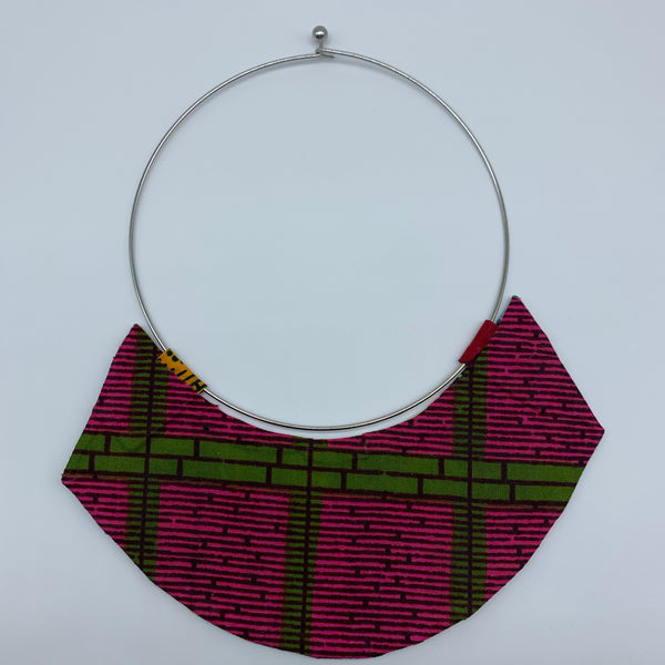 African Print Bangle Thin Necklace-Reversible Pink Variation 2 - Lillon Boutique