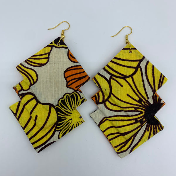 African Print Earrings-3 Squares Reversible Orange Variation 3