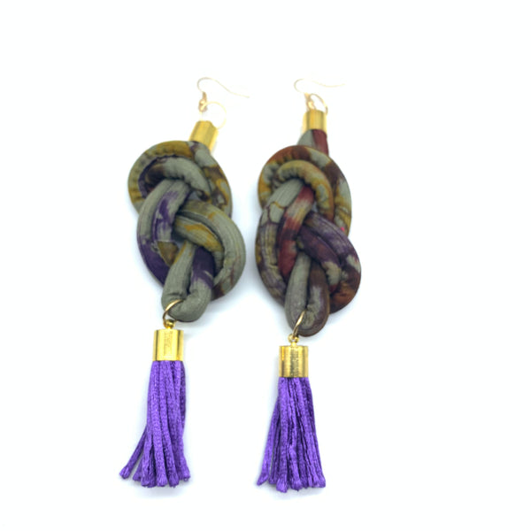 African Print Earrings-Knotted L Purple Variation 2