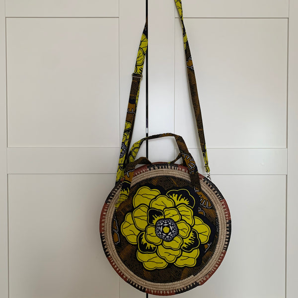 African Print W/Raffia Bag-Circle Yellow Variation