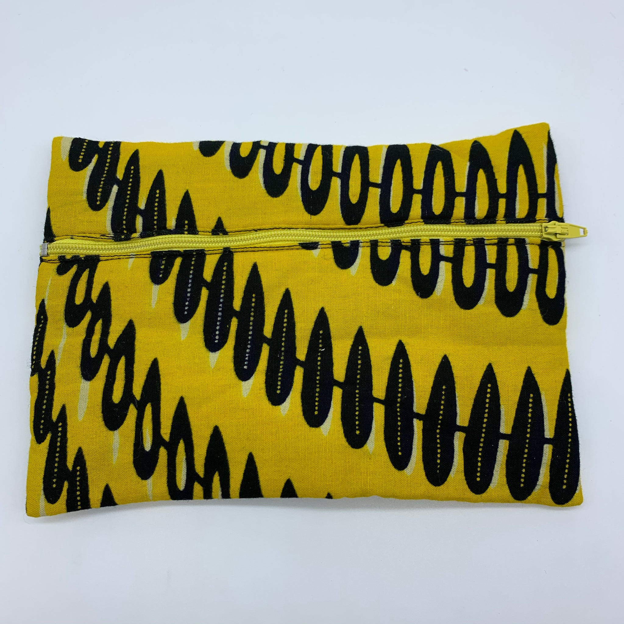 Yellow  padded African Print Makeup bag/Pencil case - Lillon Boutique
