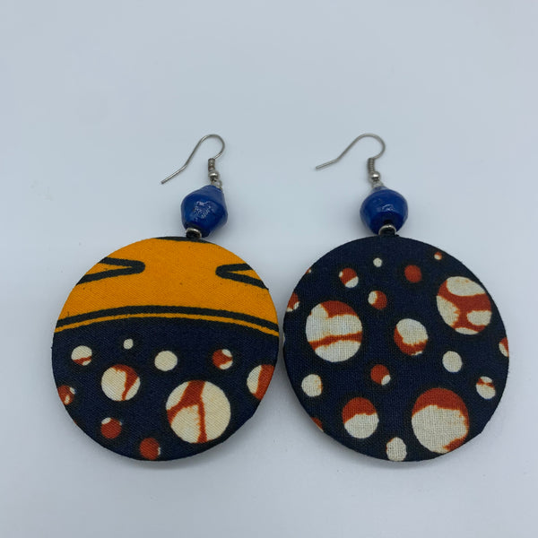 African Print Earrings W/ Recycled Beads-Round S Blue Variation