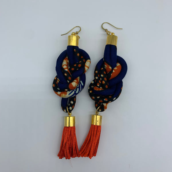 African Print Earrings-Knotted L Blue Variation 4