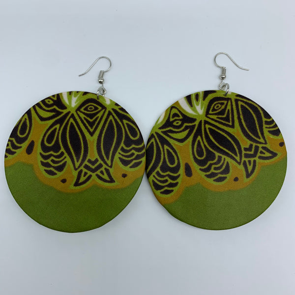 African Print Earrings-Round L Green Variation 20