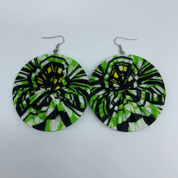 African Print Earrings-Round L Green Variation 24
