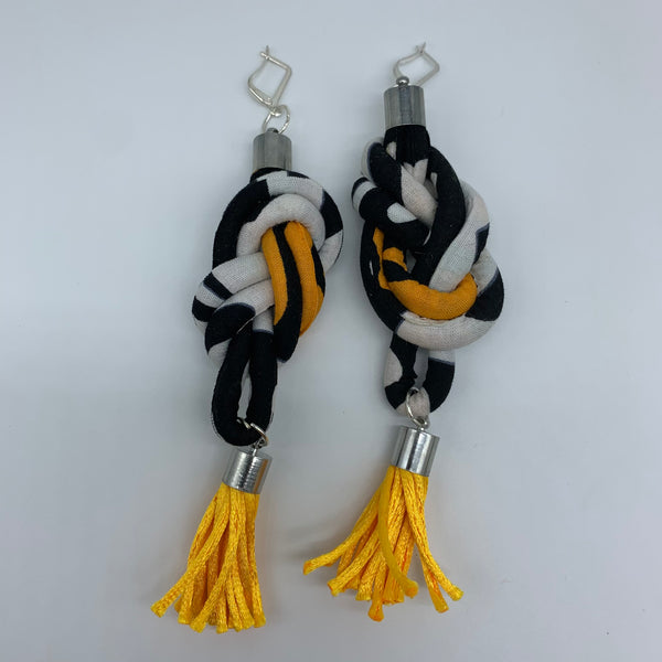 African Print Earrings-Knotted L White Variation