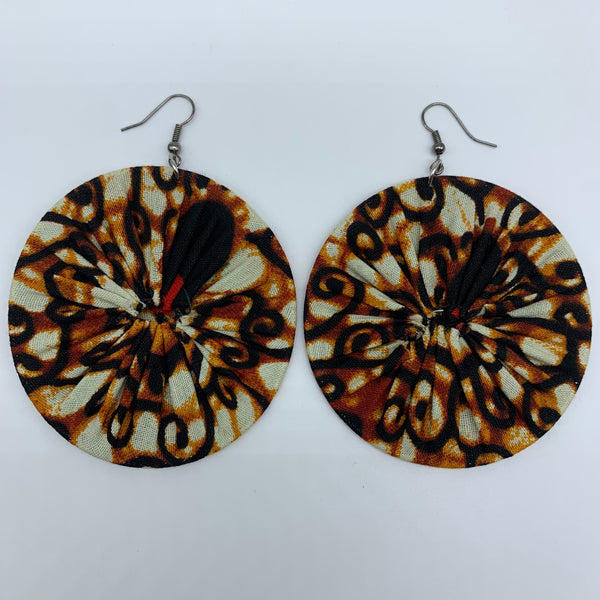 African Print Earrings-Round L Brown Variation 14