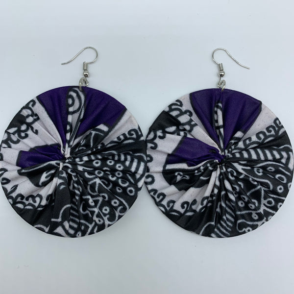 African Print Earrings-Round L Black Variation 7