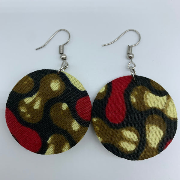 African Print Earrings-Round XS Red Variation 37