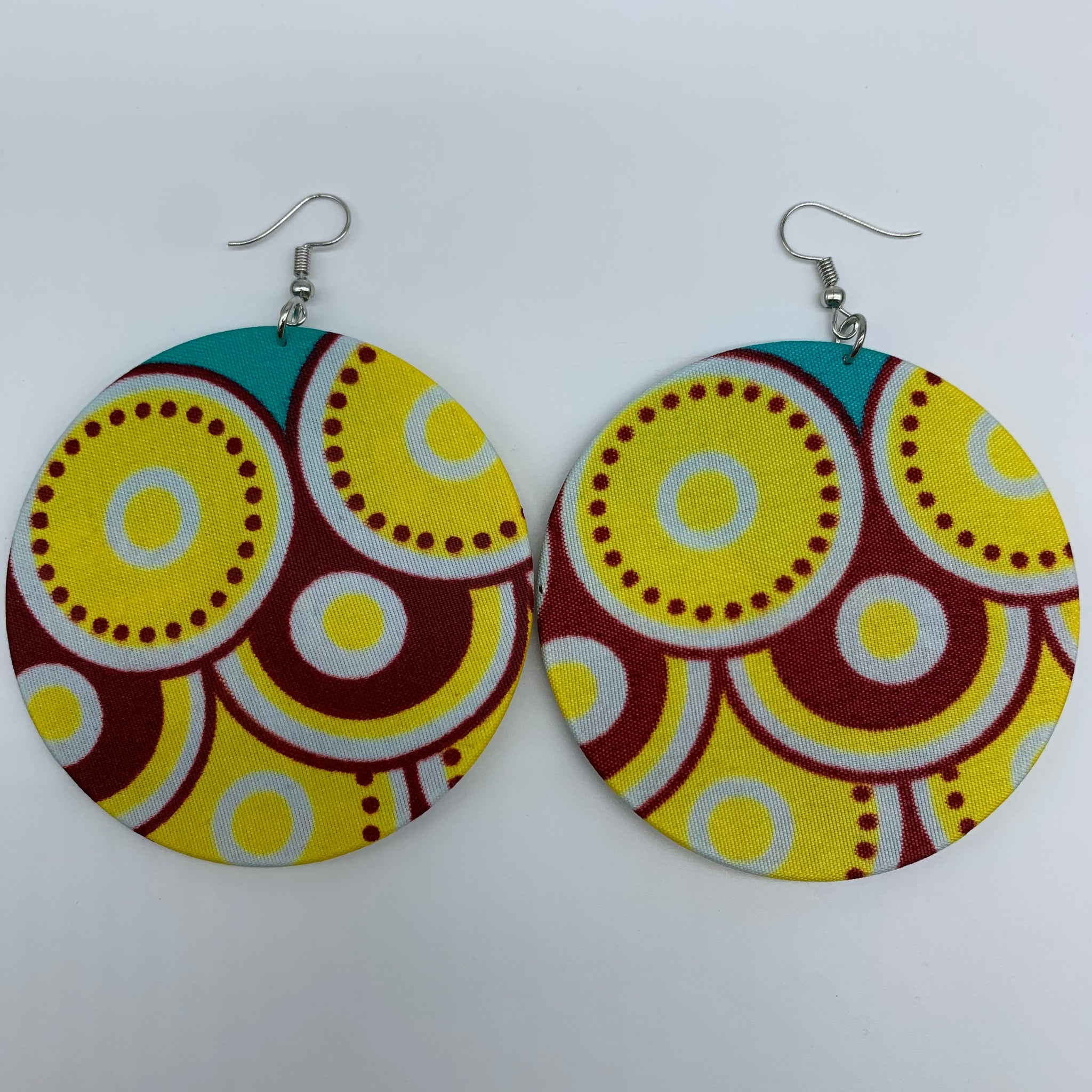 African Print Earrings-Round L Yellow Variation 6